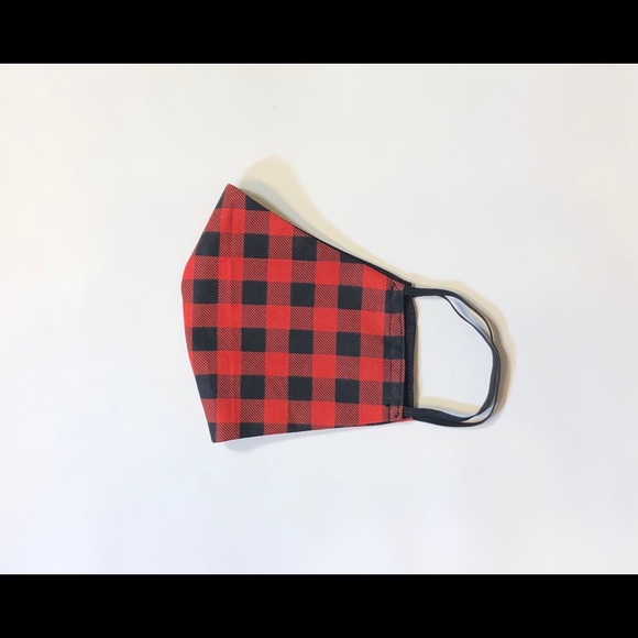 Red Plaid Print Face Mask - Picture 3 of 5
